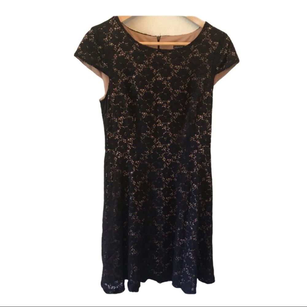 Connected Apparel Cap Sleeve Black Lace Dress